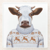 クリスマスのセーター牛 ガラスコースター (正面)