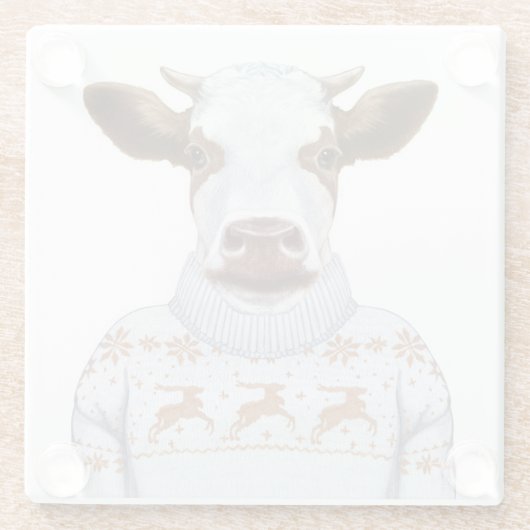 クリスマスのセーター牛 ガラスコースター (裏面)