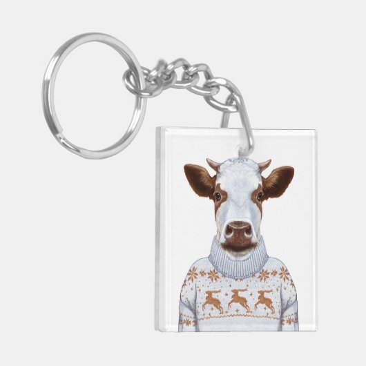 クリスマスのセーター牛 キーホルダー (正面左)