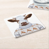 クリスマスのセーター牛 スクエアペーパーコースター (アングル)