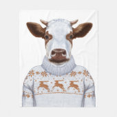 クリスマスのセーター牛 フリースブランケット (正面)