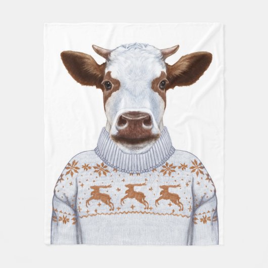 クリスマスのセーター牛 フリースブランケット (正面)