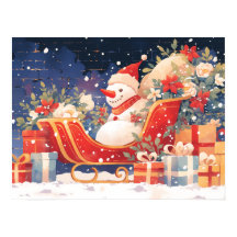 クリスマスのソリとプレゼントと雪だるま