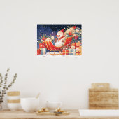 クリスマスのソリとプレゼントと雪だるま ポスター (キッチン)