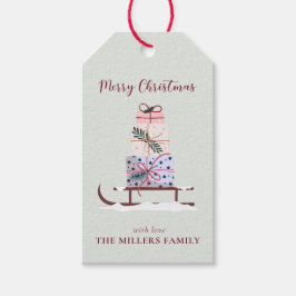 クリスマスのソリは贈り物でいっぱいで、緑が濃い ギフトタグ