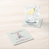 クリスマスのソリは贈り物でいっぱいで、緑が濃い スクエアペーパーコースター (インサイチュ)