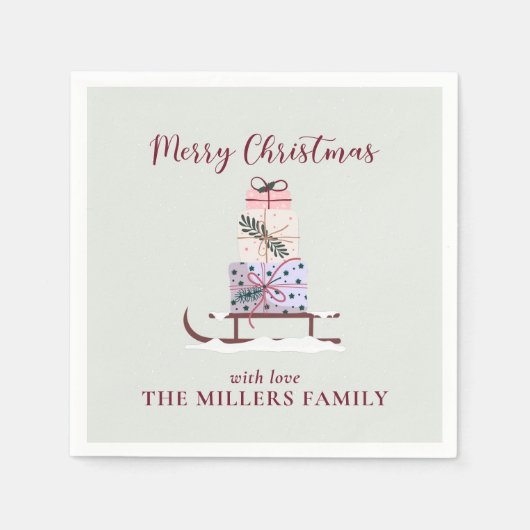 クリスマスのソリは贈り物でいっぱいで、緑が濃い スタンダードカクテルナプキン (正面)