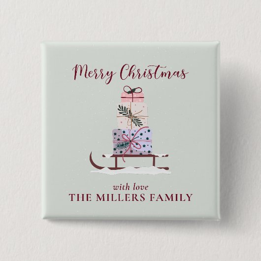 クリスマスのソリは贈り物でいっぱいで、緑が濃い 缶バッジ (正面)