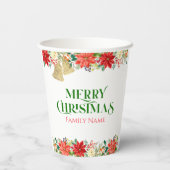 クリスマスのタイポグラフィとポインセチア 紙コップ (裏面)