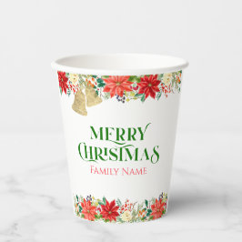 クリスマスのタイポグラフィとポインセチア 紙コップ