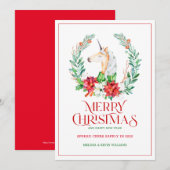 クリスマスのタイポグラフィーポインセチア＆ユニコーンワレア シーズンカード (正面/裏面)
