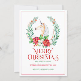 クリスマスのタイポグラフィーポインセチア＆ユニコーンワレア シーズンカード