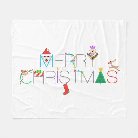 クリスマスのタイポグラフィ フリースブランケット (正面(横))