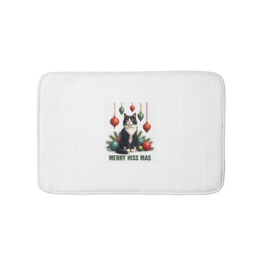 クリスマスのタキシード猫とホリデー装飾 メリー バスマット (正面)