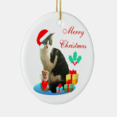 クリスマスのタビー猫, 小さな天使 & プレゼント セラミックオーナメント (右)
