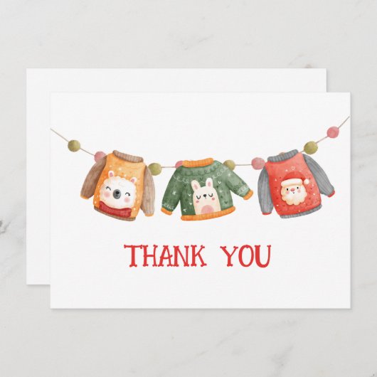 クリスマスのダサいセーターの感謝カード サンキューカード (正面/裏面)