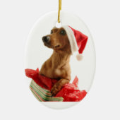 クリスマスのダックスフントのオーナメント セラミックオーナメント (正面)