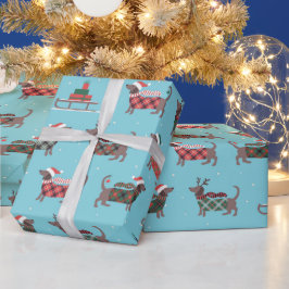 クリスマスのダックスフントのソリのラッピングペーパー ラッピングペーパー