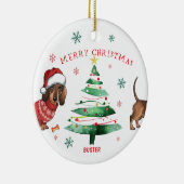 クリスマスのダックスフントの写真 セラミックオーナメント (右)
