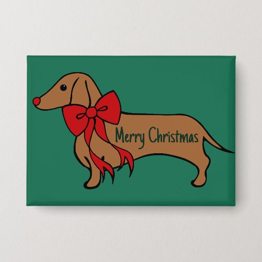 クリスマスのダックスフントの子犬ボタン 缶バッジ (正面)