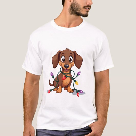 クリスマスのダックスフントライト(2) Tシャツ (正面)