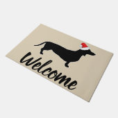 クリスマスのダックスフント及びサンタの帽子の歓迎 ドアマット (アングル)