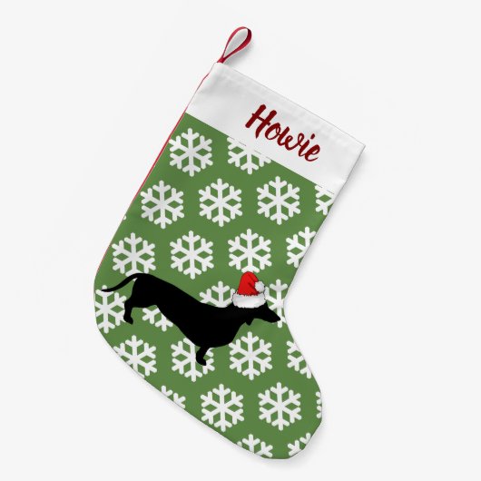クリスマスのダックスフント及びサンタの帽子ペット スモールクリスマスストッキング (正面 (吊り時))