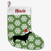 クリスマスのダックスフント及びサンタの帽子ペット スモールクリスマスストッキング (正面)