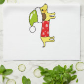 クリスマスのダックスフント キッチンタオル (折り畳み)