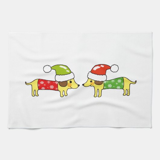 クリスマスのダックスフント キッチンタオル (横)
