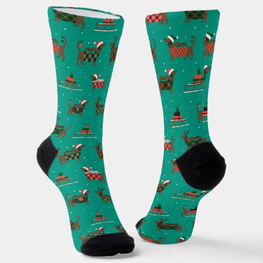 クリスマスのダックスフント ソックス (傾斜あり)