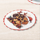 クリスマスのダックスフント ペーパーコースター (アングル)