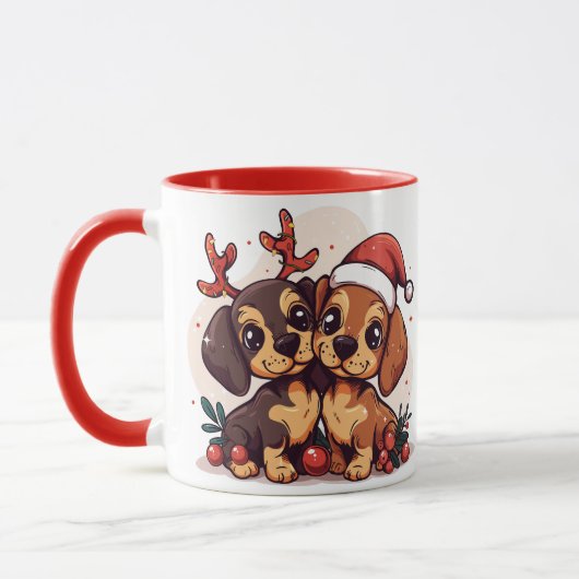 クリスマスのダックスフント マグカップ (左)