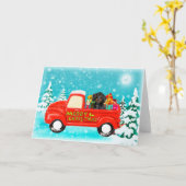 クリスマスのダックスフンド犬の贈り物配送トラック カード (黄色い花)
