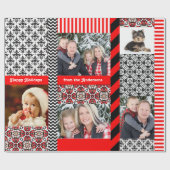 クリスマスのダマスク織カスタムな5つの大きい家族写真 ラッピングペーパー (フラット)