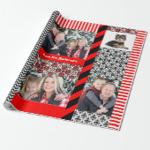 クリスマスのダマスク織カスタムな5つの大きい家族写真 ラッピングペーパー (アンロールド)