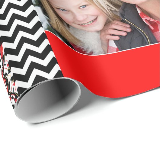 クリスマスのダマスク織カスタムな5つの大きい家族写真 ラッピングペーパー (ロールコーナー)