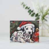 クリスマスのダルメシアン 子犬 サンタ シーズンポストカード (スタンド正面)