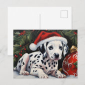 クリスマスのダルメシアン 子犬 サンタ シーズンポストカード (正面/裏面)