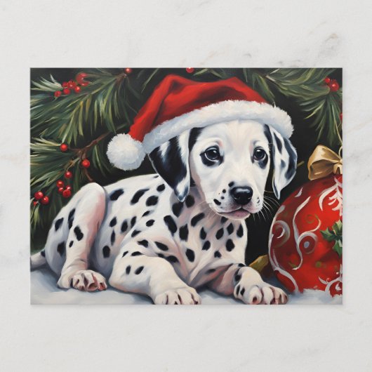 クリスマスのダルメシアン 子犬 サンタ シーズンポストカード (正面)