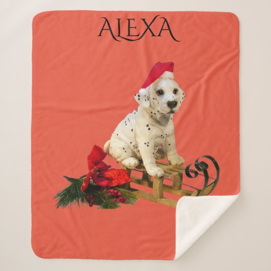 クリスマスのダルメーション毛布に名前をカスタムする。 シェルパブランケット (正面)