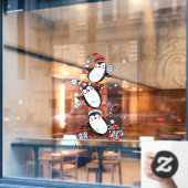 クリスマスのダンスペンギンと雪の結晶 ウィンドウサイン (カフェ窓)