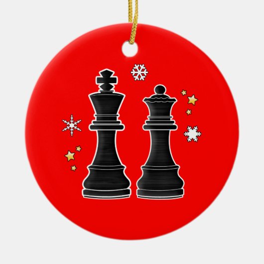 クリスマスのチェスの王そして女王 セラミックオーナメント (正面)