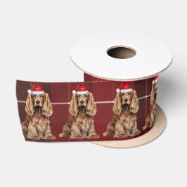 クリスマスのチェック柄が可愛いコッカー・スパニエル犬のグッズ サテンリボン