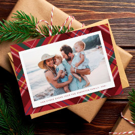クリスマスのチェック柄のクラシックホリデーカード 写真1枚 シーズンカード