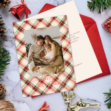 クリスマスのチェック柄の写真入りカード