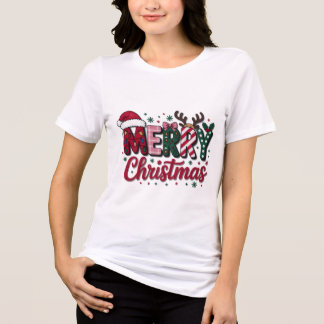 クリスマスのチェック柄タイポグラフィテキスト トライブレンドTシャツ