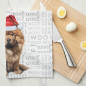 クリスマスのチャウチャウ犬 愛犬家ギフト キッチンタオル (四つ折り)