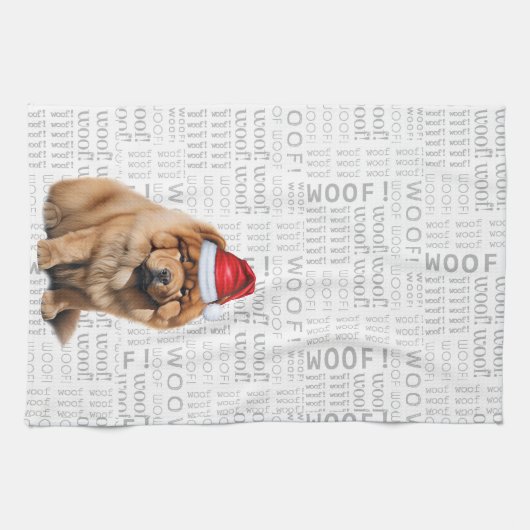 クリスマスのチャウチャウ犬 愛犬家ギフト キッチンタオル (横)