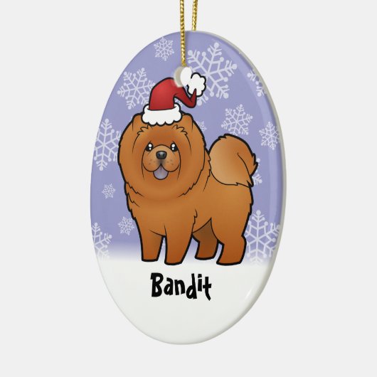 クリスマスのチャウチャウ(あなたのペットネームを加えて下さい) セラミックオーナメント (左)